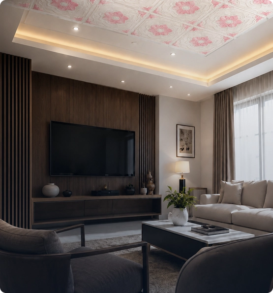 Modern living room showcasing premium interior building materials and finishes supplied by SM & Rahmani